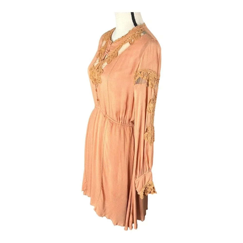 Free People Paige Mini Dress Flowy‎ Crochet Lace Coral Sands Floral S